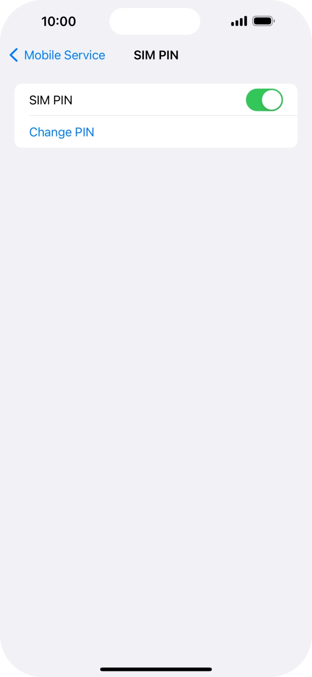 Press the indicator next to 'SIM PIN' to turn the function on or off.