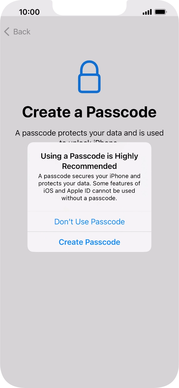 If you turn off the function, press Don't Use Passcode.