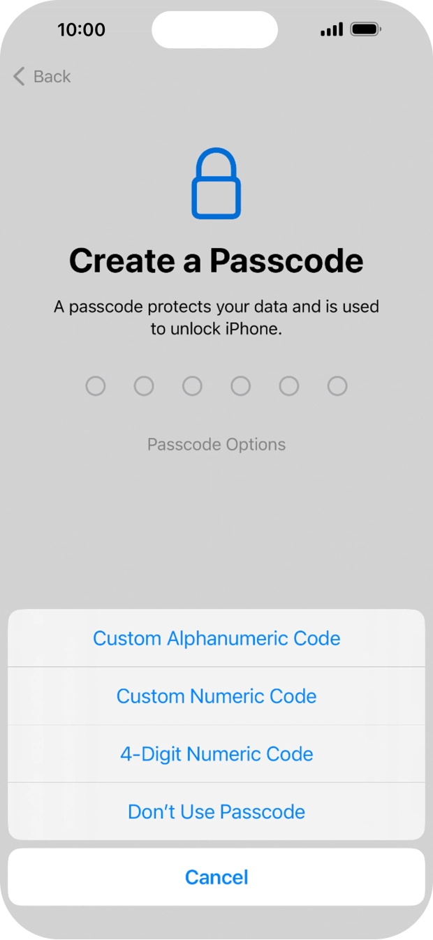 Follow the instructions on the screen to turn on the phone lock code or press Don't Use Passcode. Follow the instructions on the screen to turn on the phone lock code or press Don't Use Passcode.