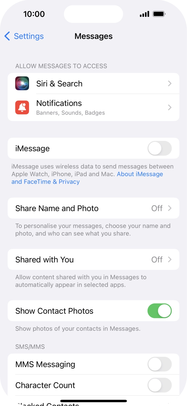 Press the indicator next to 'MMS Messaging' to turn on the function. Press the indicator next to 'MMS Messaging' to turn on the function.