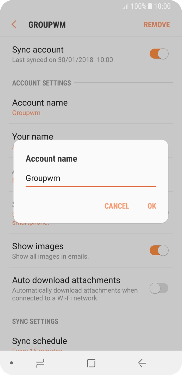 Key in the required name for the email account and press OK.
