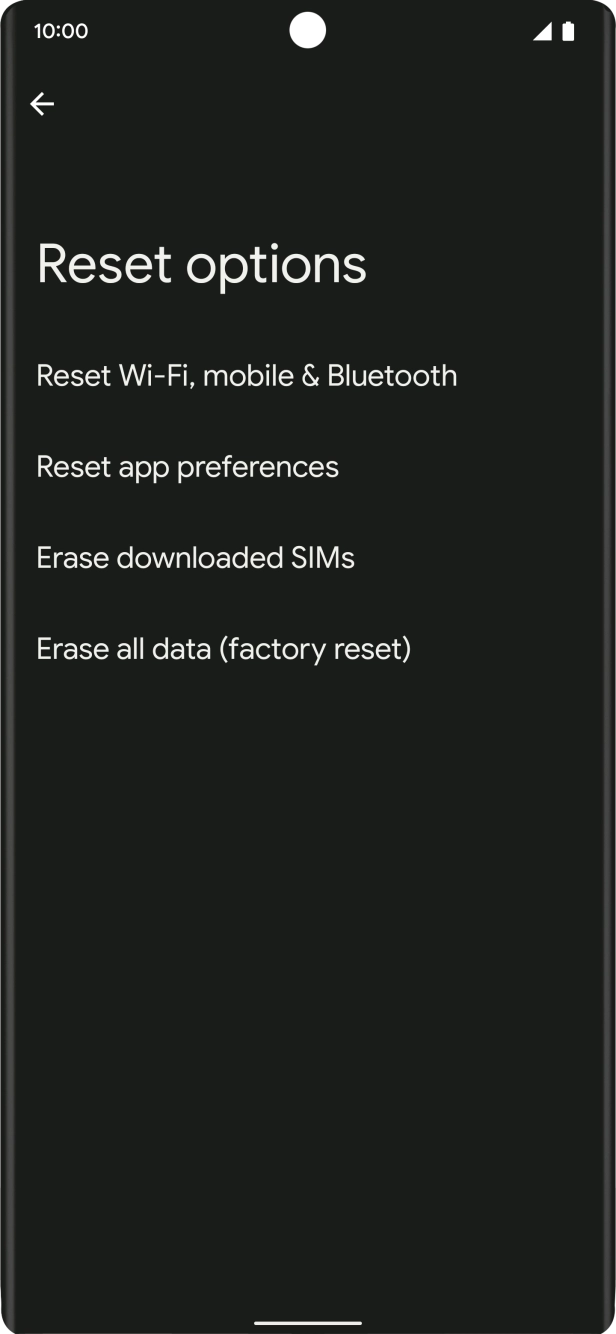 Press Erase all data (factory reset).