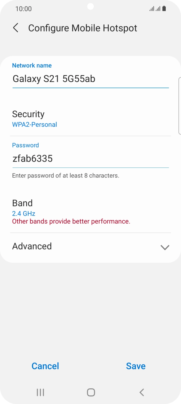 Press the field below 'Network name' and key in the required name.