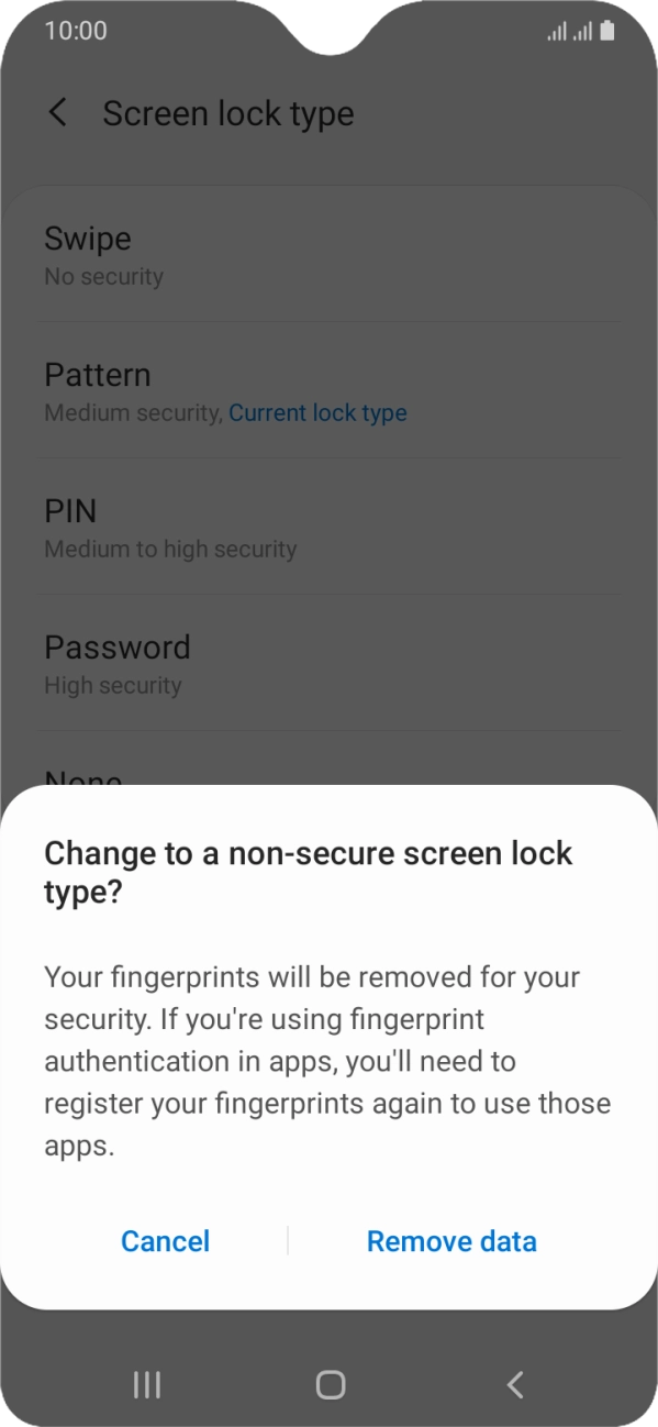 Press Remove data. Press Remove data.