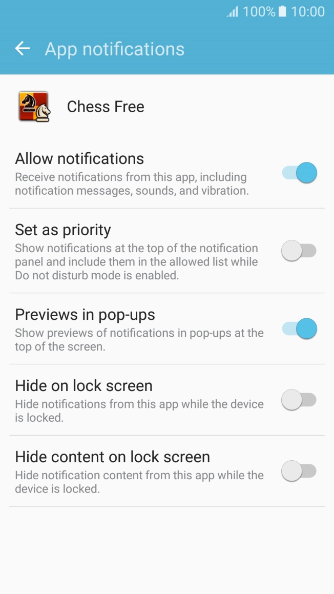 Press the indicator next to 'Allow notifications' to turn the function on or off.
