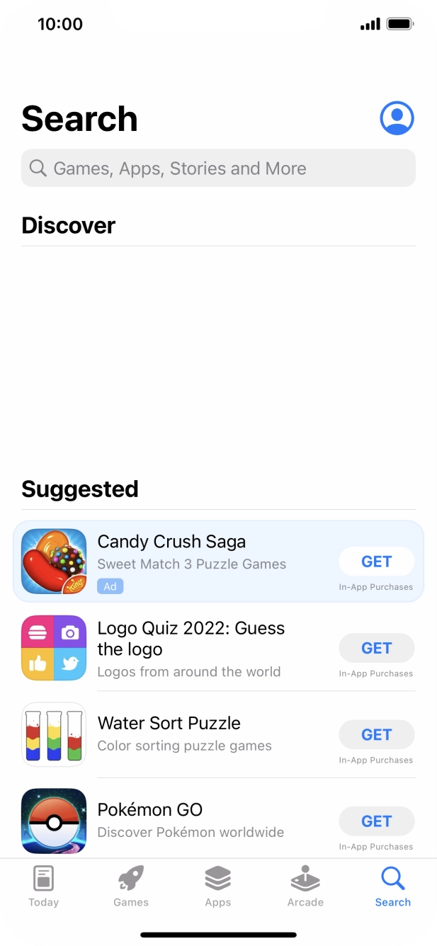 Press the search field and key in the name or subject of the required app.