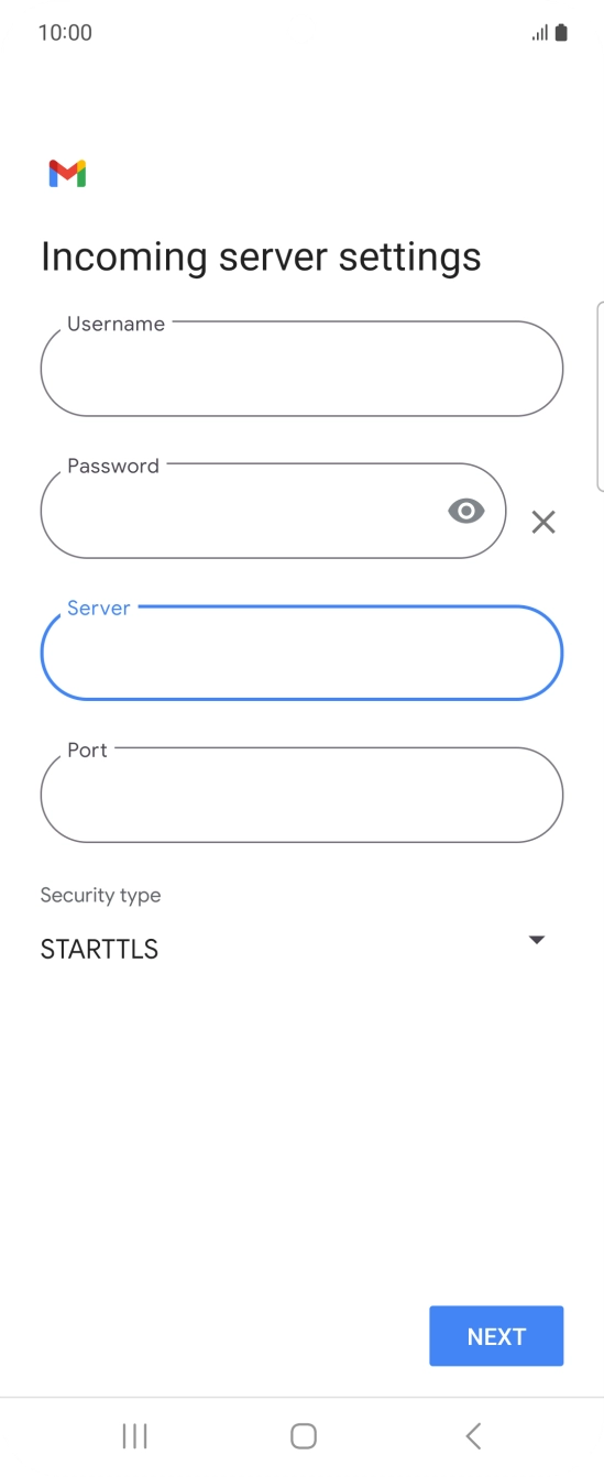 Press the field below 'Port' and key in 143. Press the field below 'Port' and key in 143.