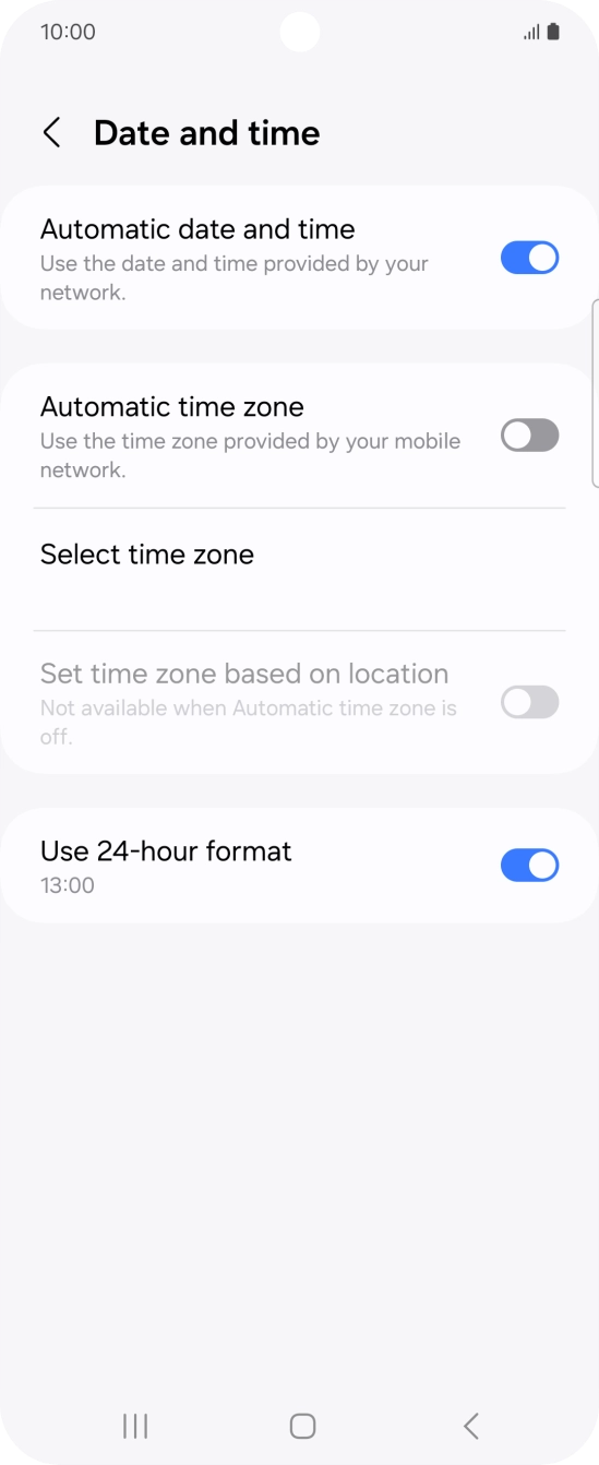 Press the indicator next to 'Automatic time zone' to turn on the function.