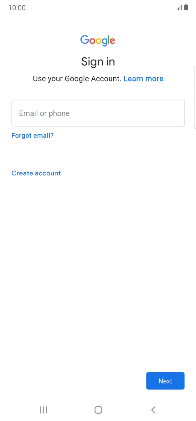 If you don't have a Google account, press Create account and follow the instructions on the screen to create an account.