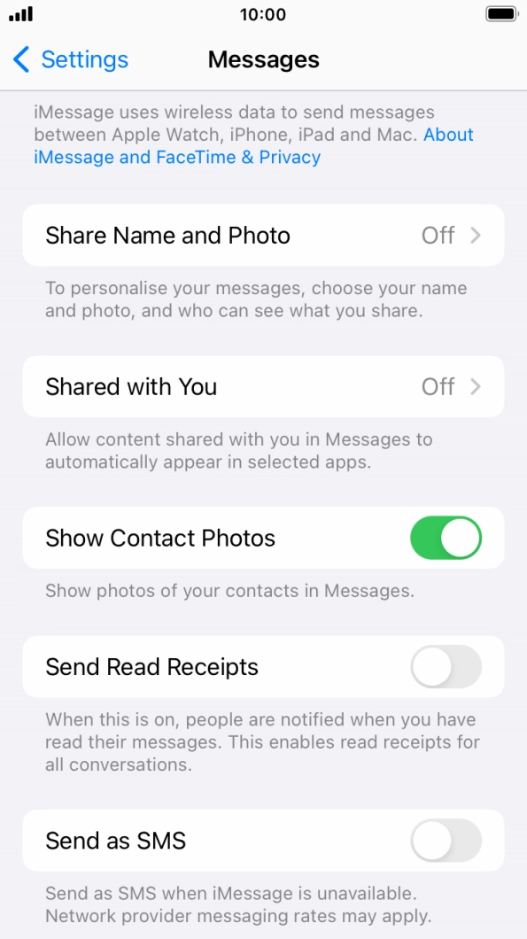 Press the indicator next to 'Send as SMS' to turn the function on or off.