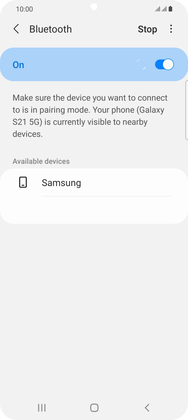 Press the required Bluetooth device and follow the instructions on the screen to pair the device with your phone.