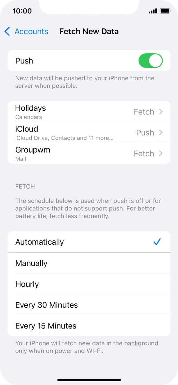 Press the indicator next to 'Push' to turn the function on or off. Press the indicator next to 'Push' to turn the function on or off.