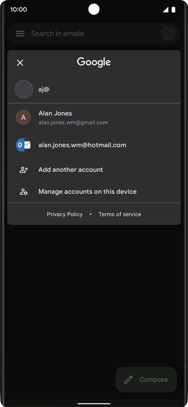 Press the required email account. Press the required email account.