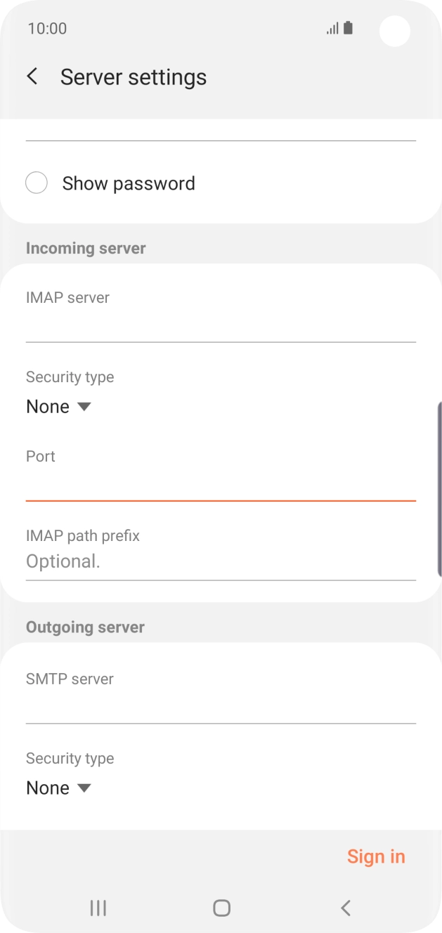 Press the field below 'SMTP server' and key in the name of your email provider's outgoing server.