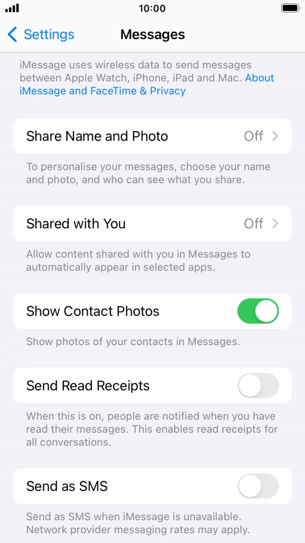 Press the indicator next to 'Send as SMS' to turn the function on or off.