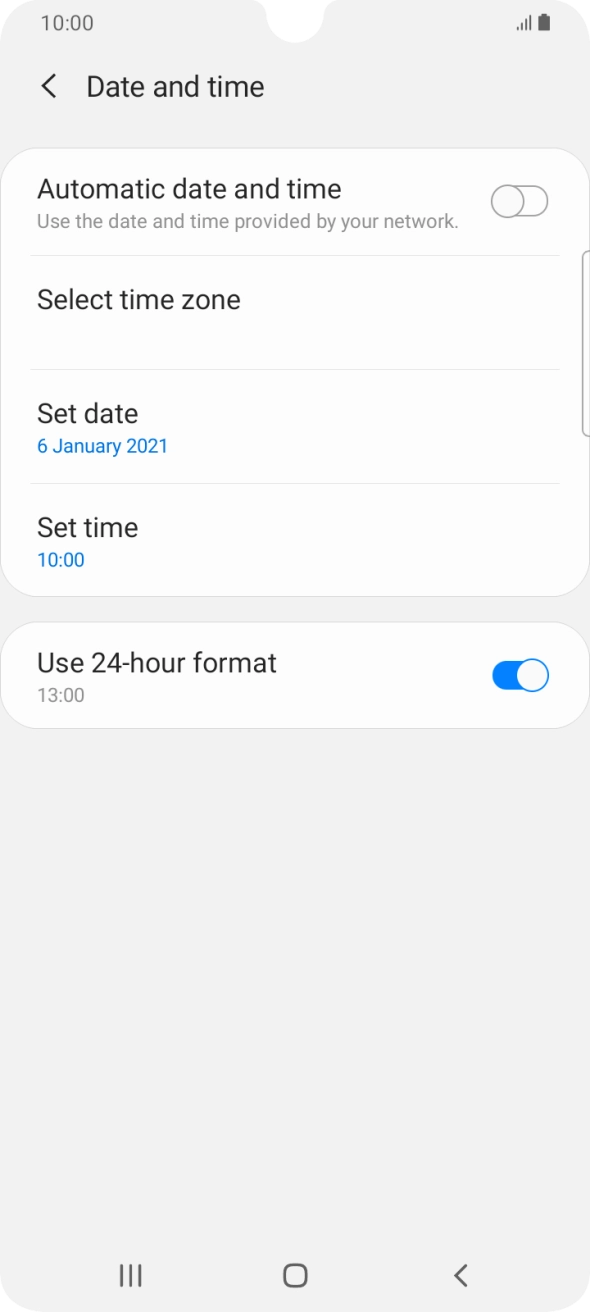 Press the indicator next to 'Automatic date and time' to turn on the function.