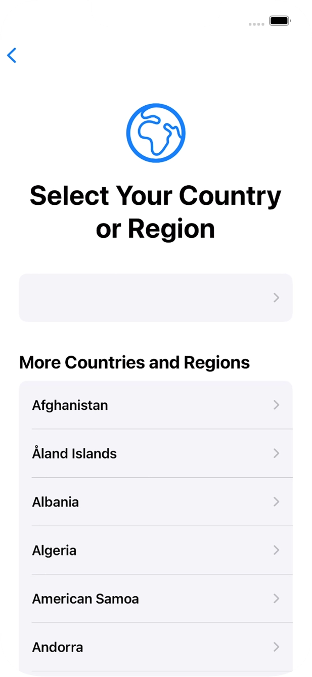 Press the required country or area. Press the required country or area.