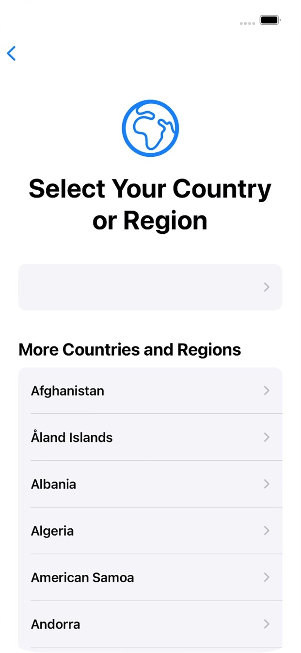 Press the required country or area. Press the required country or area.