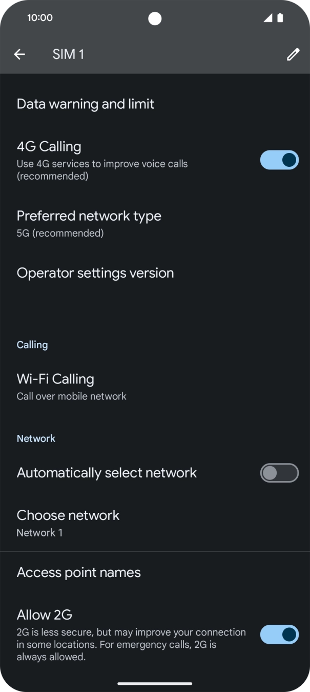Press the indicator next to 'Automatically select network' to turn on the function.