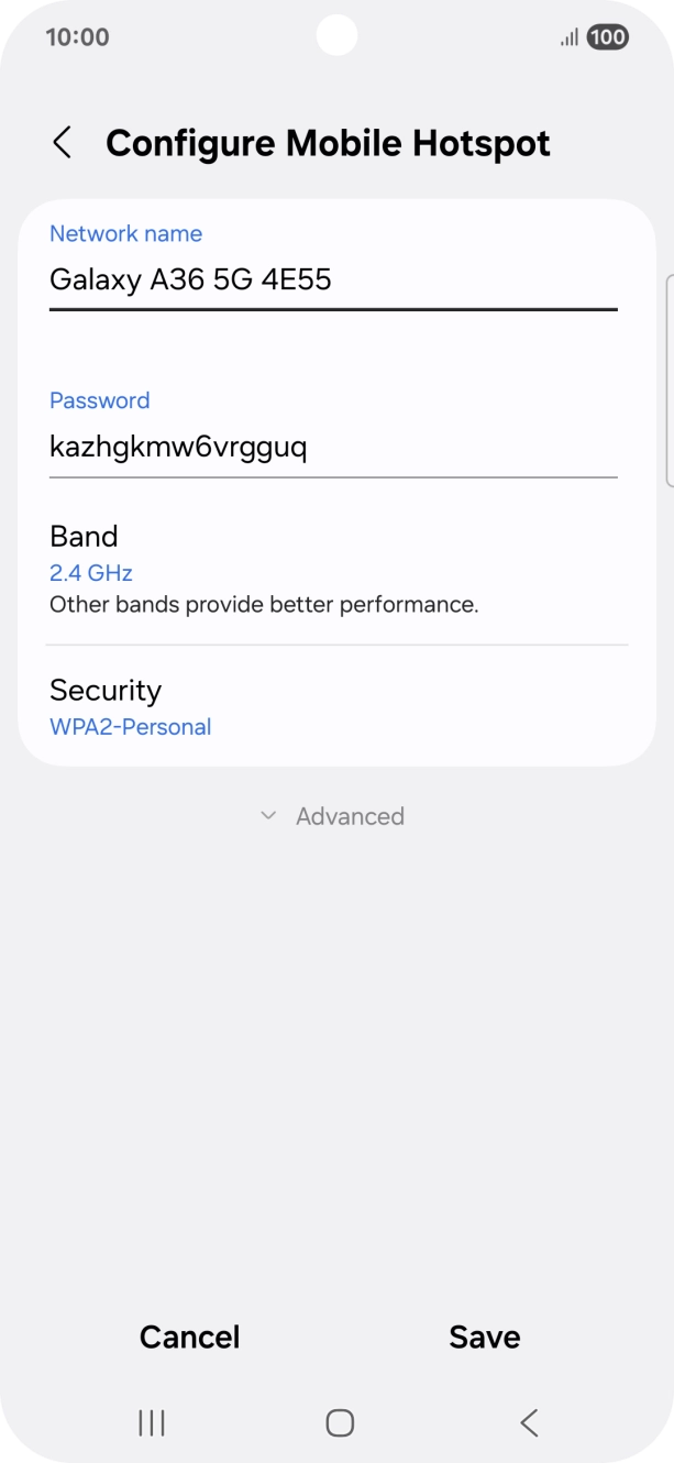 Press the field below 'Network name' and key in the required name.