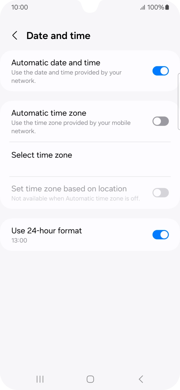Press the indicator next to 'Automatic time zone' to turn on the function.