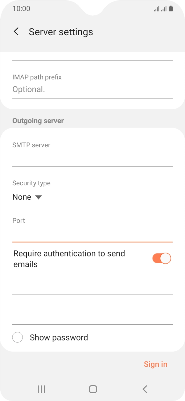 Press the indicator next to 'Require authentication to send emails' to turn on the function. Press the indicator next to 'Require authentication to send emails' to turn on the function.