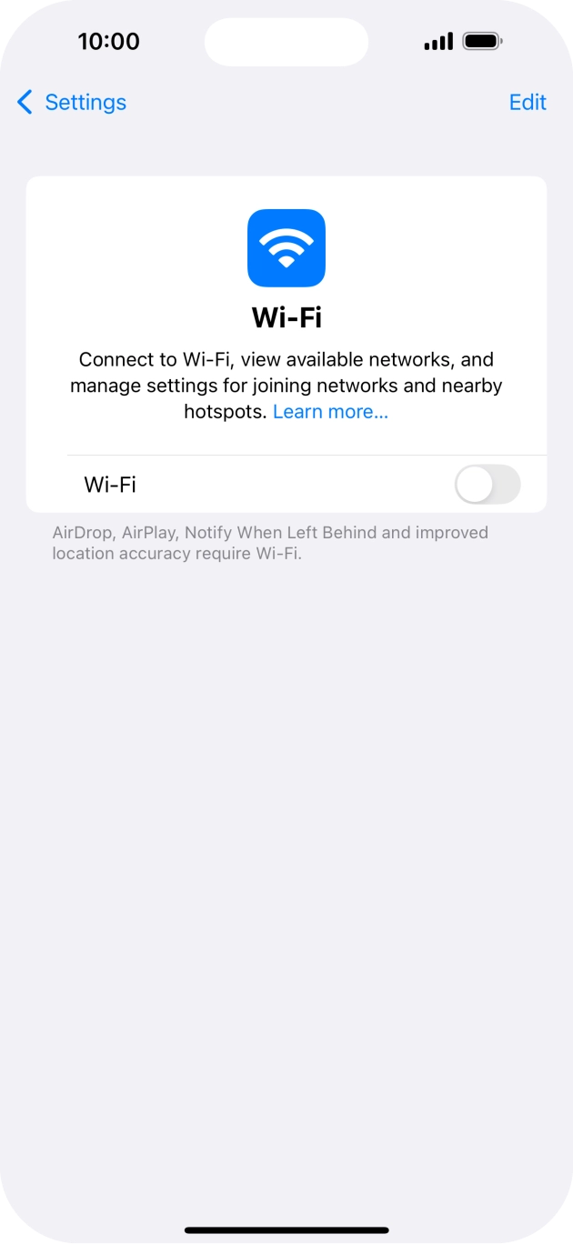 Press the indicator next to 'Wi-Fi' to turn on the function.