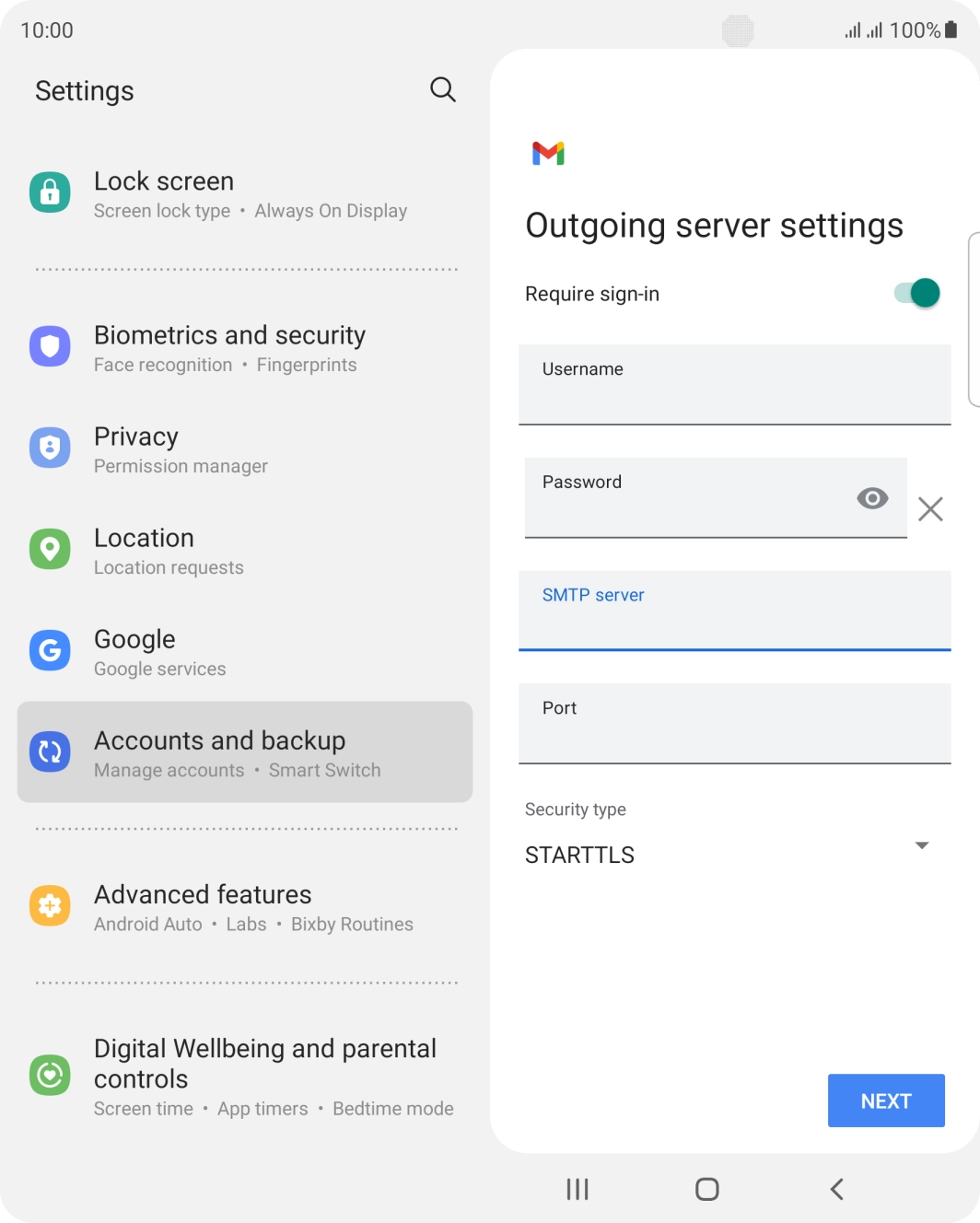 Press the field below 'Port' and key in 25.
