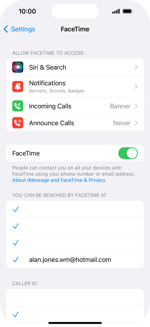 Press the indicator next to 'FaceTime' to turn the function on or off. Press the indicator next to 'FaceTime' to turn the function on or off.