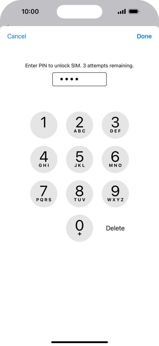 Key in your SIM PIN and press Done. The default SIM PIN is 0000.