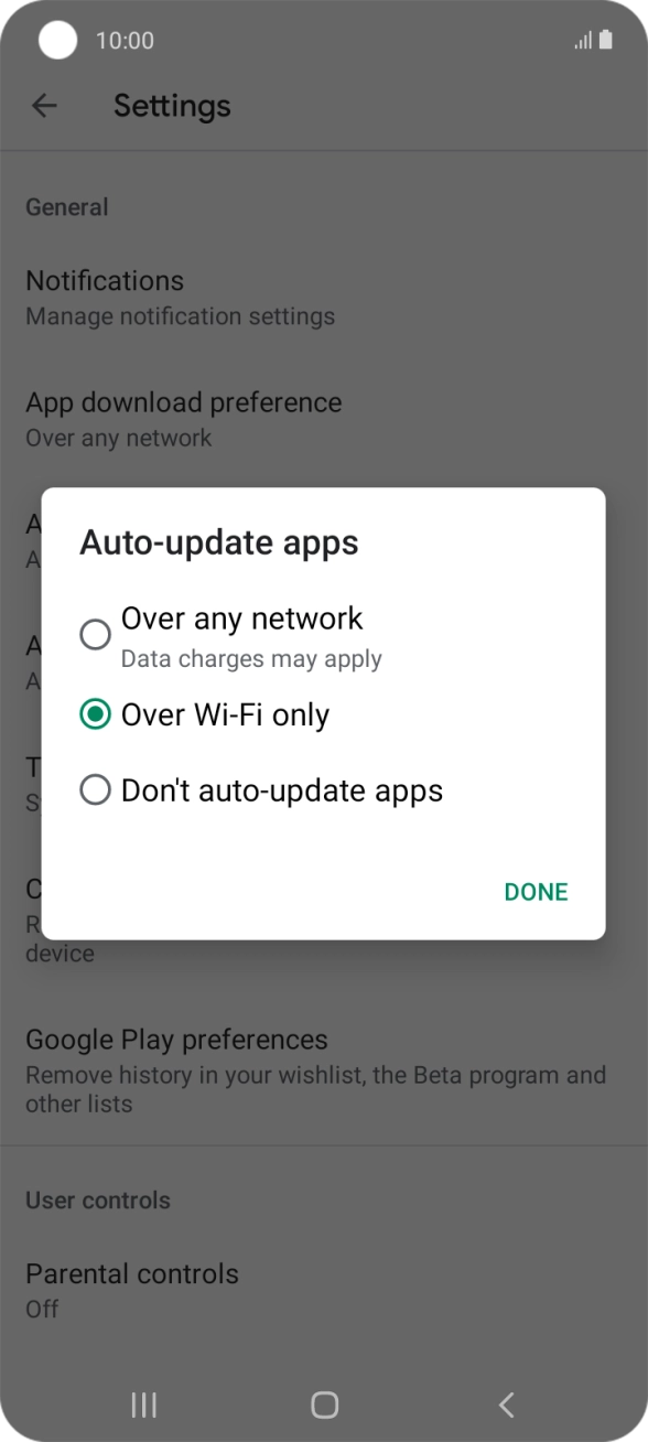 To turn on automatic update of apps using mobile network, press Over any network.