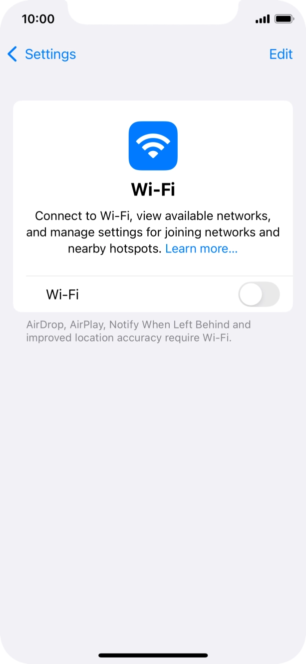 Press the indicator next to 'Wi-Fi' to turn on the function.