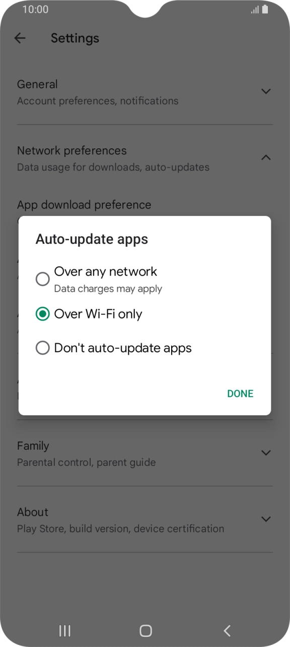 To turn on automatic update of apps using mobile network, press Over any network.
