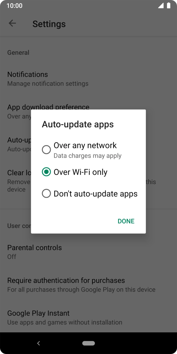 To turn on automatic update of apps using mobile network, press Over any network. To turn on automatic update of apps using mobile network, press Over any network.