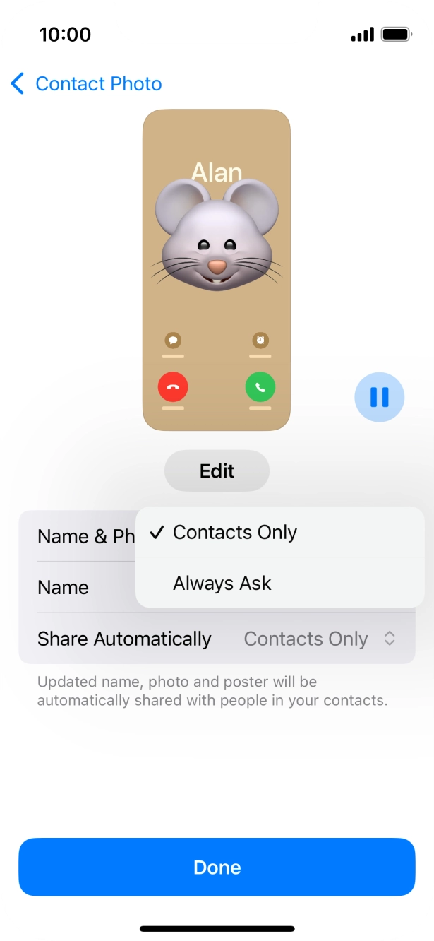 Press the required setting.