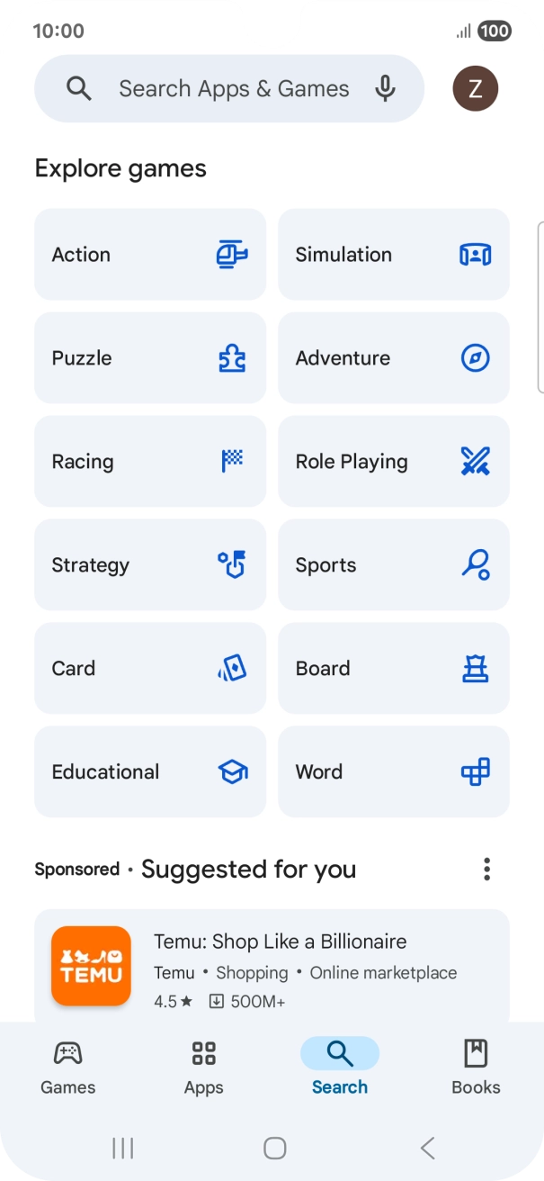 Press the search field.