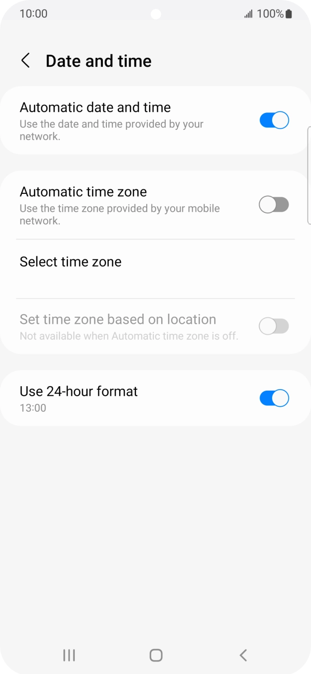 Press the indicator next to 'Automatic time zone' to turn on the function.