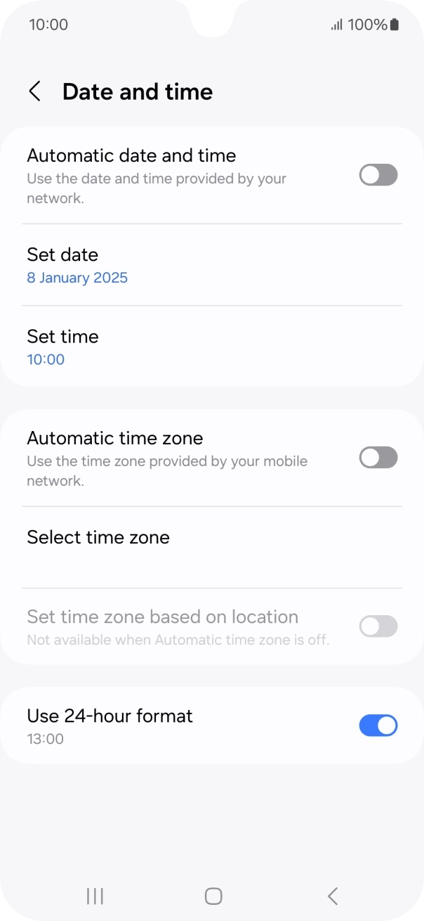 Press the indicator next to 'Automatic date and time' to turn on the function.