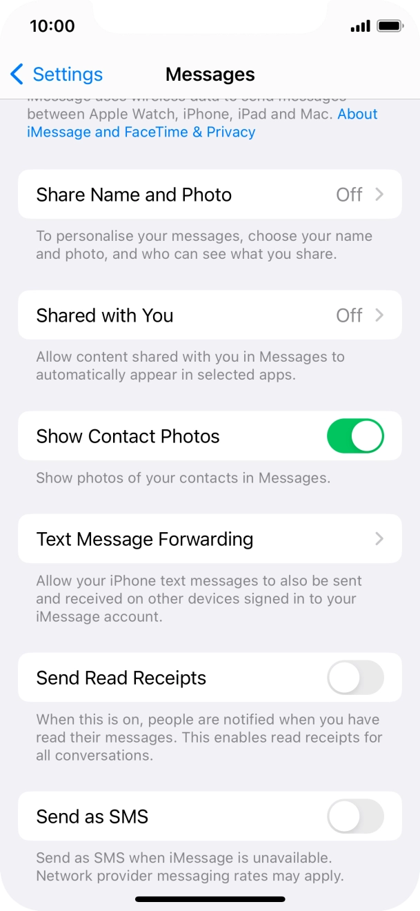Press the indicator next to 'Send as SMS' to turn the function on or off.