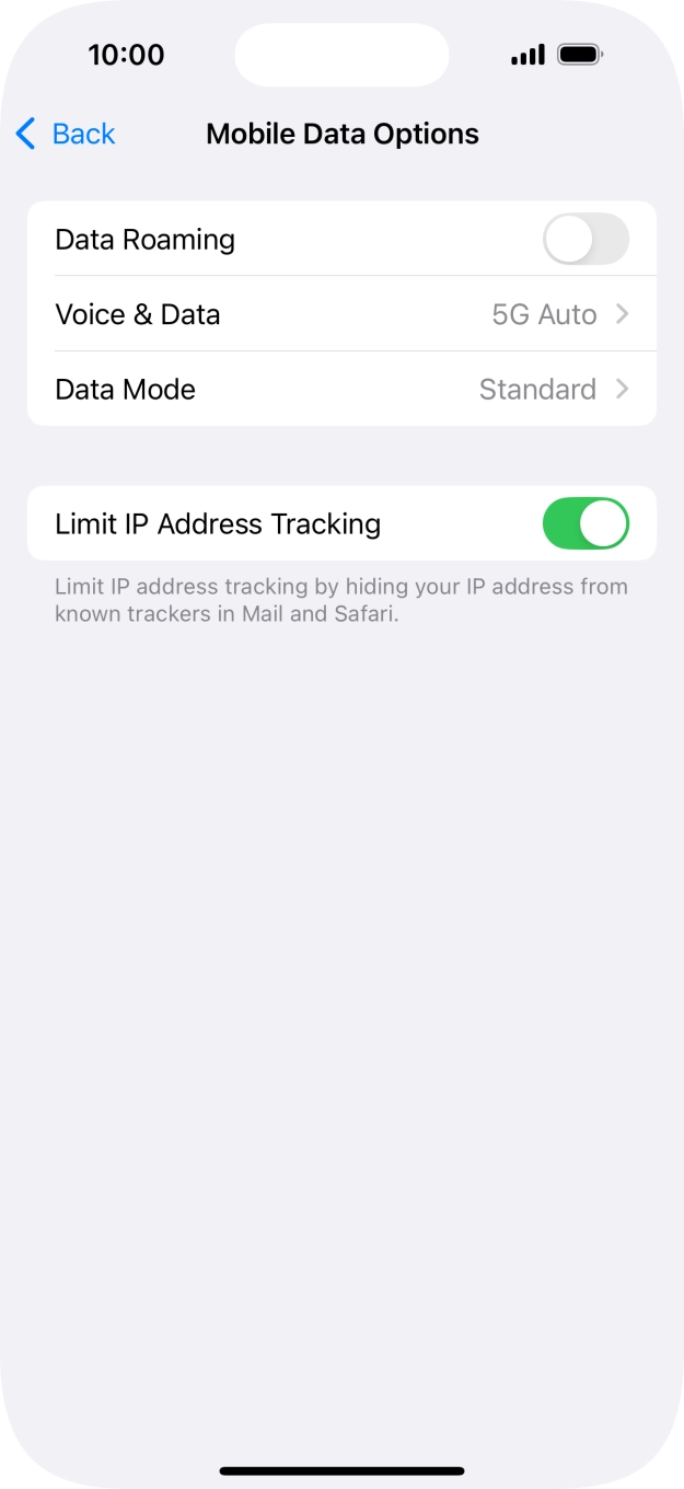 Press the indicator next to 'Data Roaming' to turn the function on or off. Press the indicator next to 'Data Roaming' to turn the function on or off.