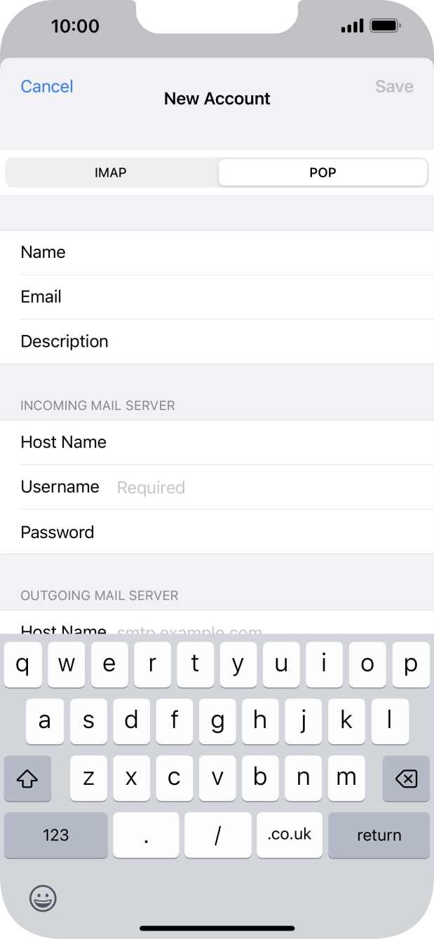 Press Username and key in the username for your email account. Press Username and key in the username for your email account.