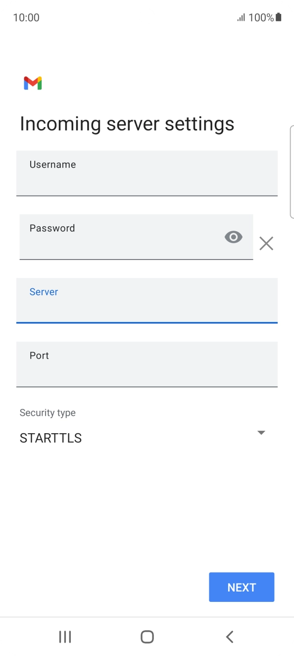 Press the field below 'Port' and key in 143. Press the field below 'Port' and key in 143.