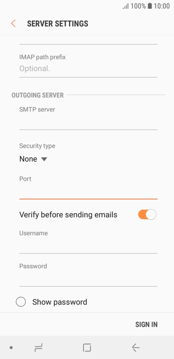 Press the indicator next to 'Verify before sending emails' to turn on the function. Press the indicator next to 'Verify before sending emails' to turn on the function.