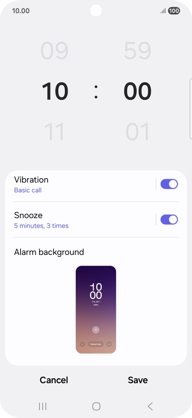 Press the indicator next to 'Snooze' to turn snooze on or off.