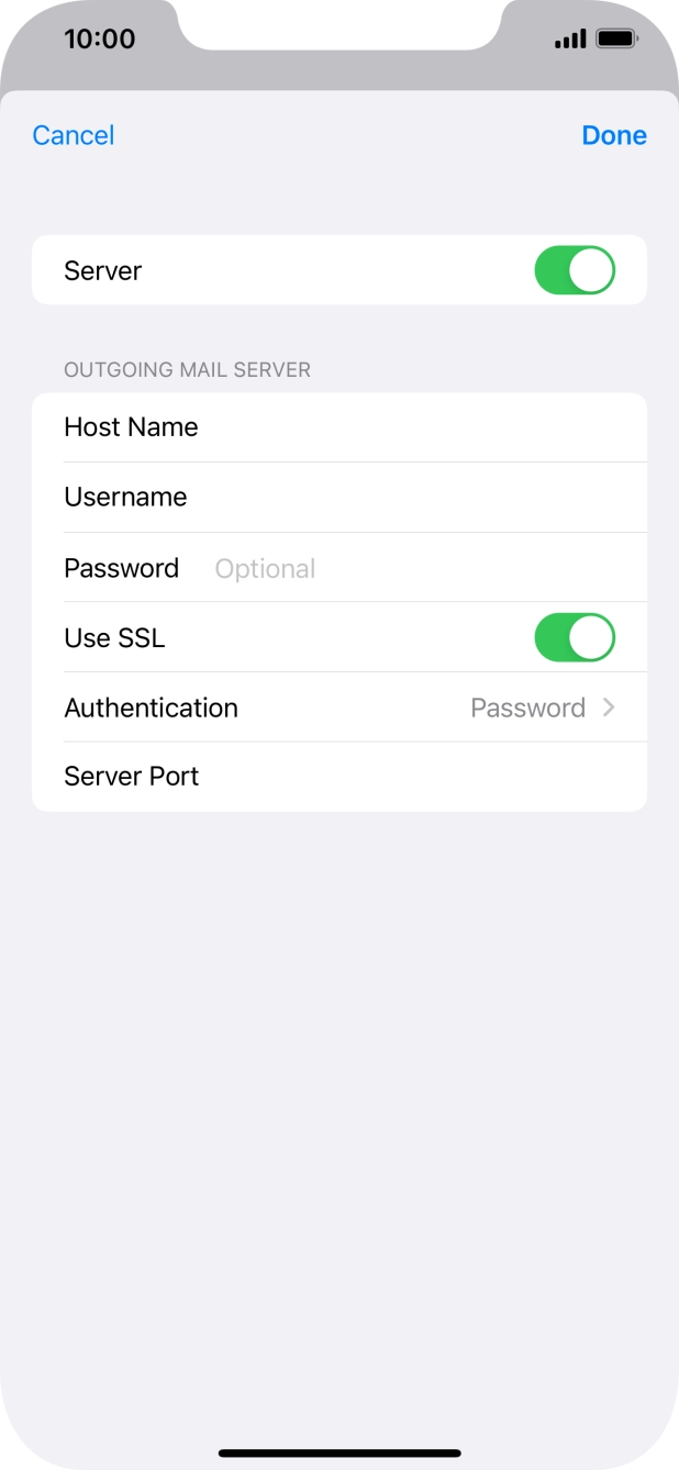 Press the indicator next to 'Use SSL' to turn off the function. Press the indicator next to 'Use SSL' to turn off the function.