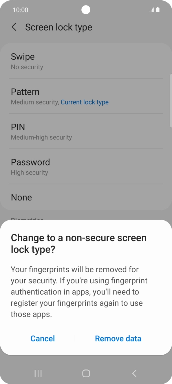 Press Remove data. Press Remove data.