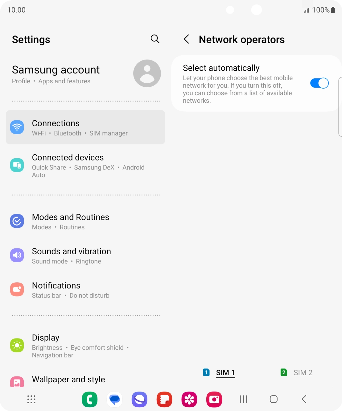 Press the indicator next to 'Select automatically' to turn off the function and wait while your phone searches for networks. Press the indicator next to 'Select automatically' to turn off the function and wait while your phone searches for networks.