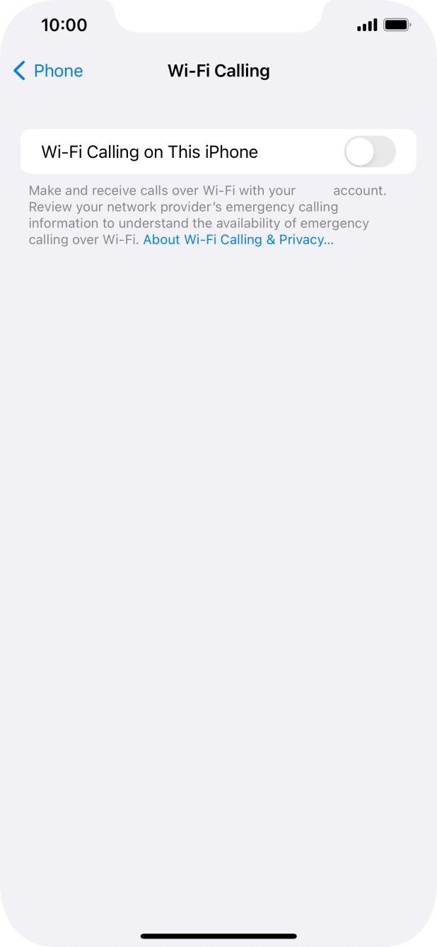 Press the indicator next to 'Wi-Fi Calling on This iPhone' to turn the function on or off. Press the indicator next to 'Wi-Fi Calling on This iPhone' to turn the function on or off.