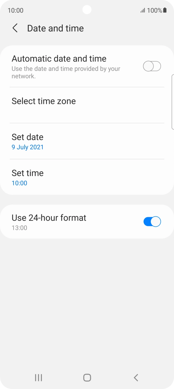 Press the indicator next to 'Automatic date and time' to turn on the function.