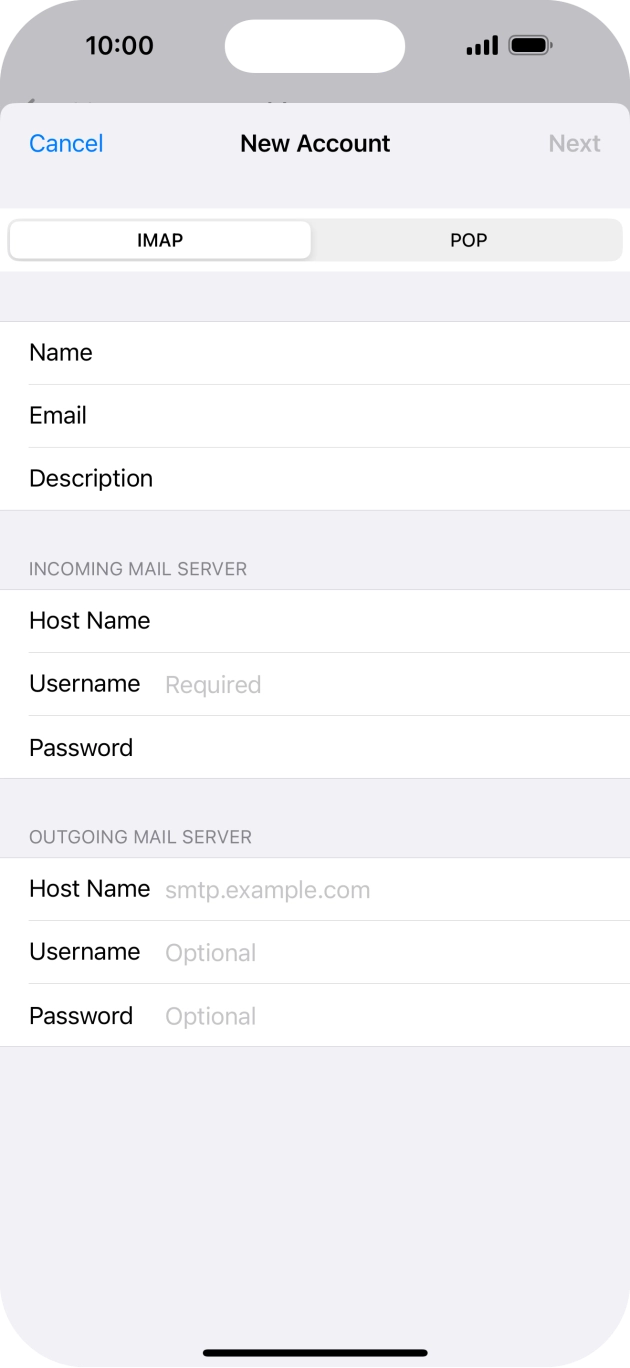 Press Username and key in the username for your email account. Press Username and key in the username for your email account.